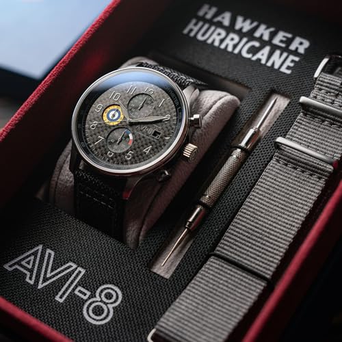 Image of AVI-8 Men's 43.5mm Hawker Hurricane Classic Chronograph Watch with Leather Strap AV-4011