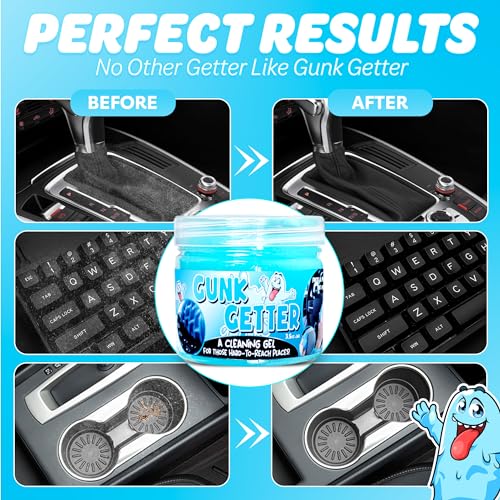 Gunk Getter 12 Pack Cleaning Gel for Those Hard to Reach Places, Automotive Cup Holder Electronic Keyboard Office, Slime Gel Cleaner Dust Crumb Removal (Jar, Blue, 3.5oz)