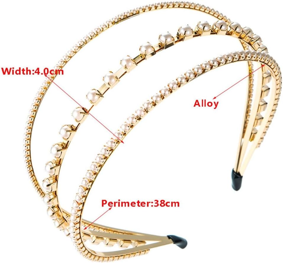 Hair Accessories Alloy with Diamonds and Pearls Three-layer Bands