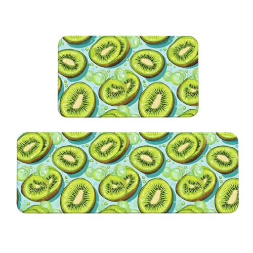 GVYGVY Antifatigue Kitchen Mats for Floor 2 Piece - Kiwi Bubble Print Kitchen Rugs Washable, Non Slip Runner Rug Standing Mat for Office/Bathroom/Laundry/Home Decor and Accessories