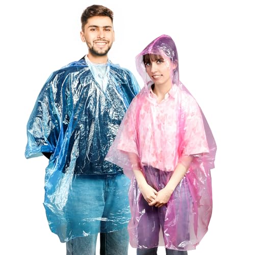 20 Pack Disposable Rain Ponchos for Adults, Clear Plastic Emergency Raincoats with Hood, Individually Wrapped Bulk Rain Ponchos Waterproof Family Pack Camping3