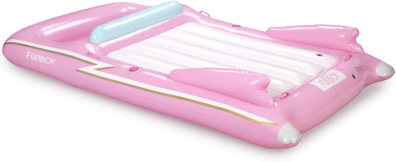 FUNBOY Giant Inflatable Luxury Pink Retro Convertible Classic Sports Car Pool Float, Two Cupholders for Summer Pool Parties and Entertainment