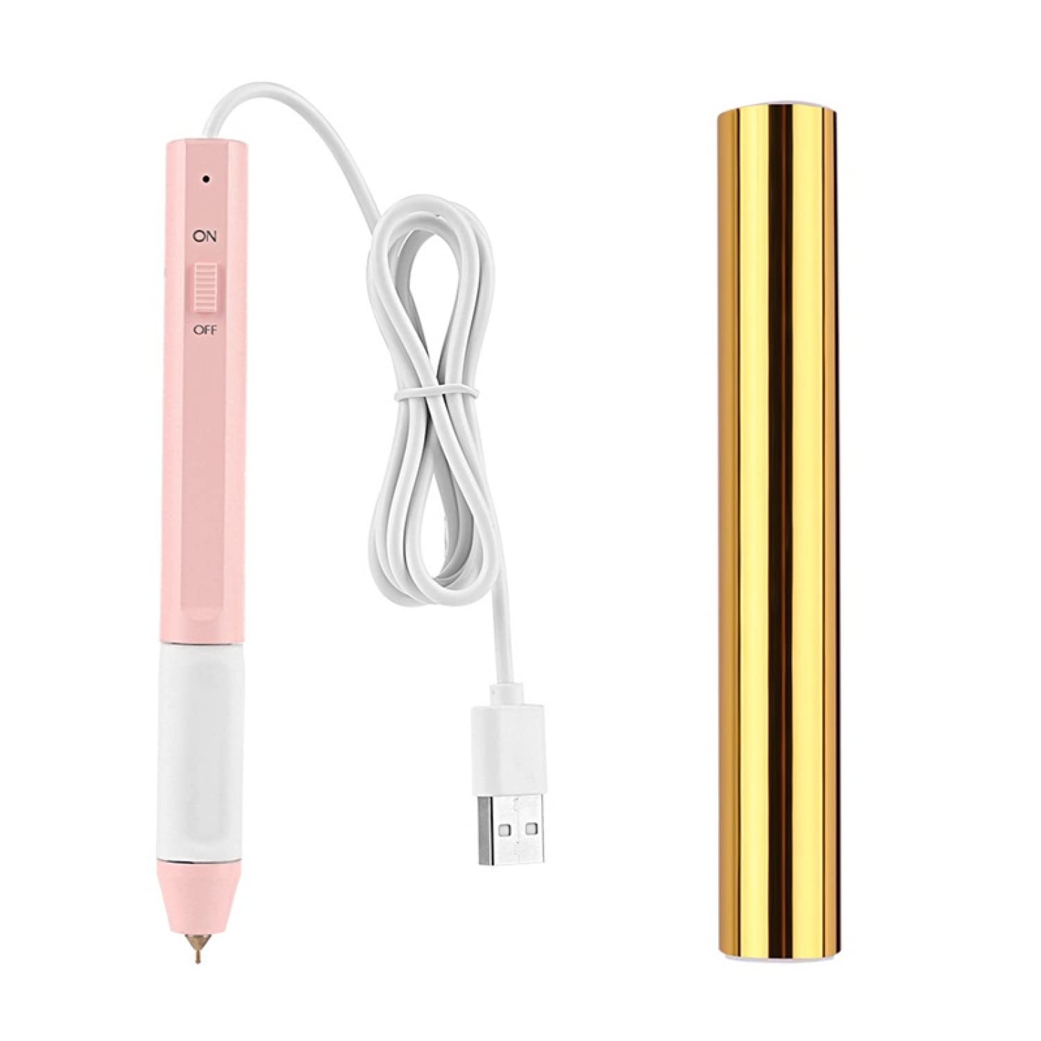 Hot Foil Roon & Heated Pen Set, USB Quill Starter for Scrapbooking Tool Kits, Gold Glimmer Roll for Card Making, Craft, Drawing (Pink 0.1 Inch)