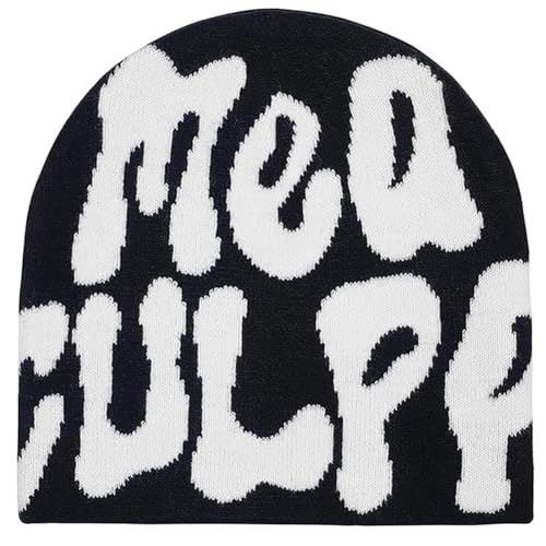 KORADI Women's Beanie Hat MEA Culpa Word Head Toque Men's Y2K Stylish Beanie Hats Winter Knit Cap for Gifts (US, Alpha, One Size, Black)