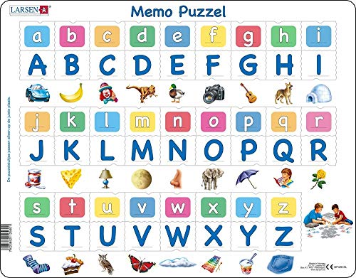 Larsen GP426 MemoPuzzle : l'alphabet avec 26 Lettres majuscules et minuscules, édition Néerlandais, Puzzle Cadre avec de 52 pièces