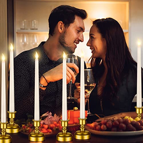 Image of Fumete 16 Pcs Flameless Candles with Gold Base | Battery Powered Taper, White Candles, Operated LED Candlesticks for Party Home Dinner Decorations