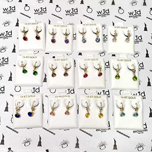 14K Gold Round Solitaire Gem Simulated Birthstone Leverback Dangle Earrings, June - Alexandrite #TOP2