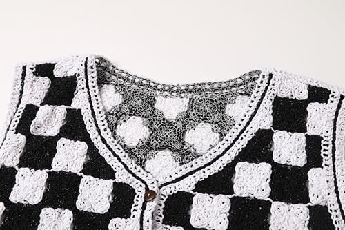 Women's Crop Crochet Vest Top Summer Button V Neck Embroidered Knit Sleeveless Sweater Vest3