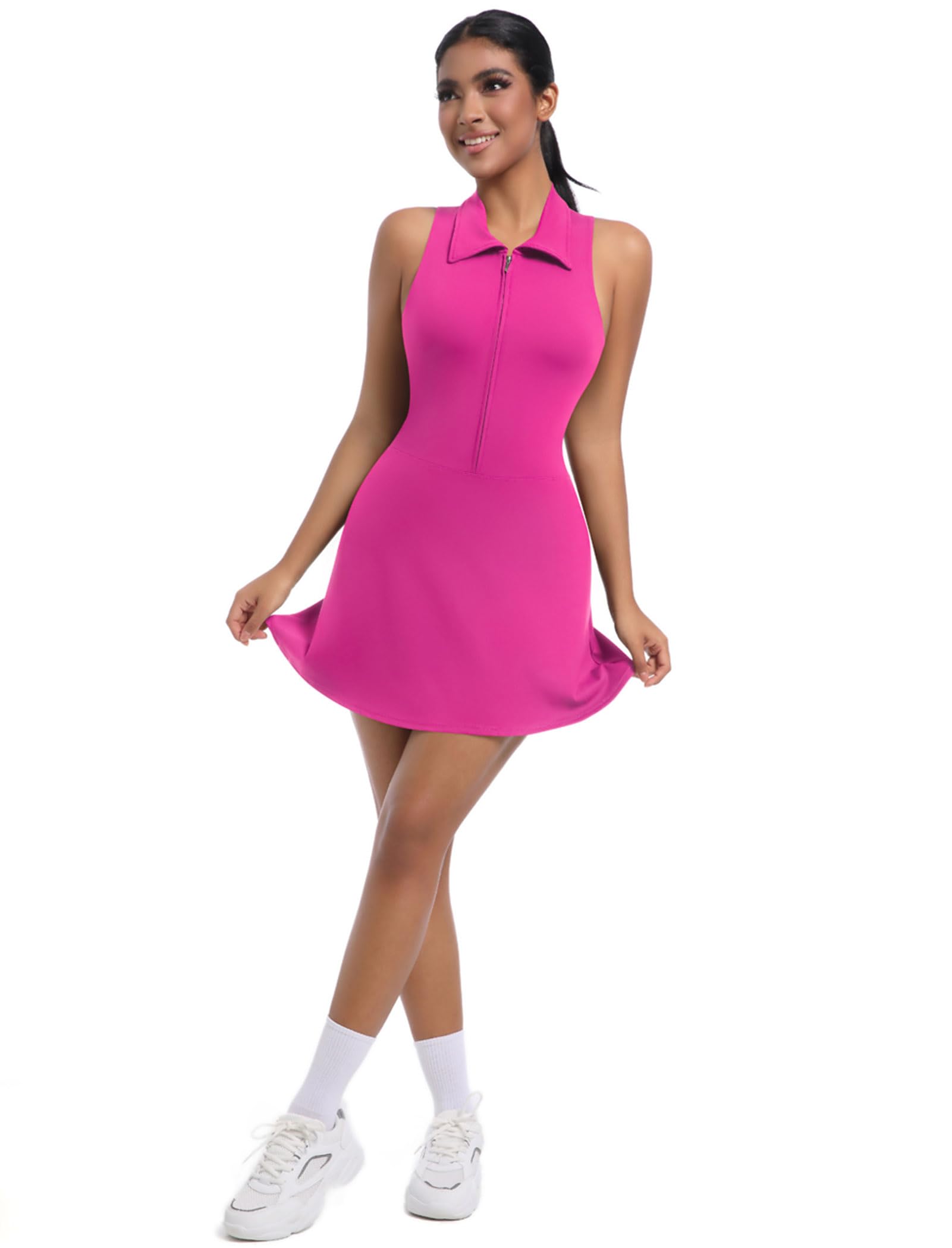 AGYMNX Damen-Sportkleid, Tennis, Golf, Sommer, ärmellos, Freizeitkleider, lässig, A-Linie, plissiert, Reißverschluss, Lauf-Trainingsanzug