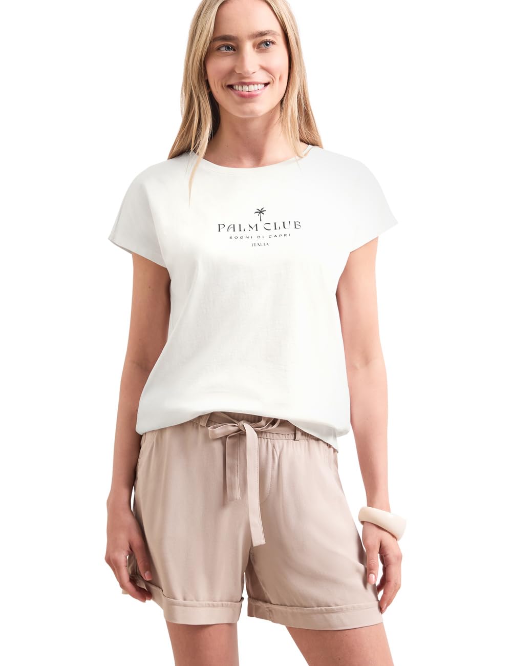 Street One Women's 3230955 Dropped Shoulder Shirt with Wording (Pack of 1), Off White, 18