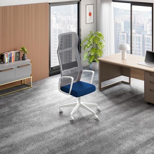 Image of Interio by Godrej Vurv Chair Mesh High Back Ergonomic Work from Home /Revolving Study Chair, 1 Year Warranty, Height Adjustable | Heavy Duty Polypropylene Base | DIY Installation (Blue)