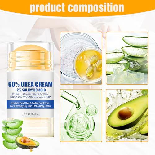 60% Urea Hydrating and Anti-Cracking Foot Cream, Moisturizing Foot Cream to Repairs and Relieves Cracking and Dryness Feet, Foot Lotion Heel Stick Repairs for Hands, Knees, Elbows (2)