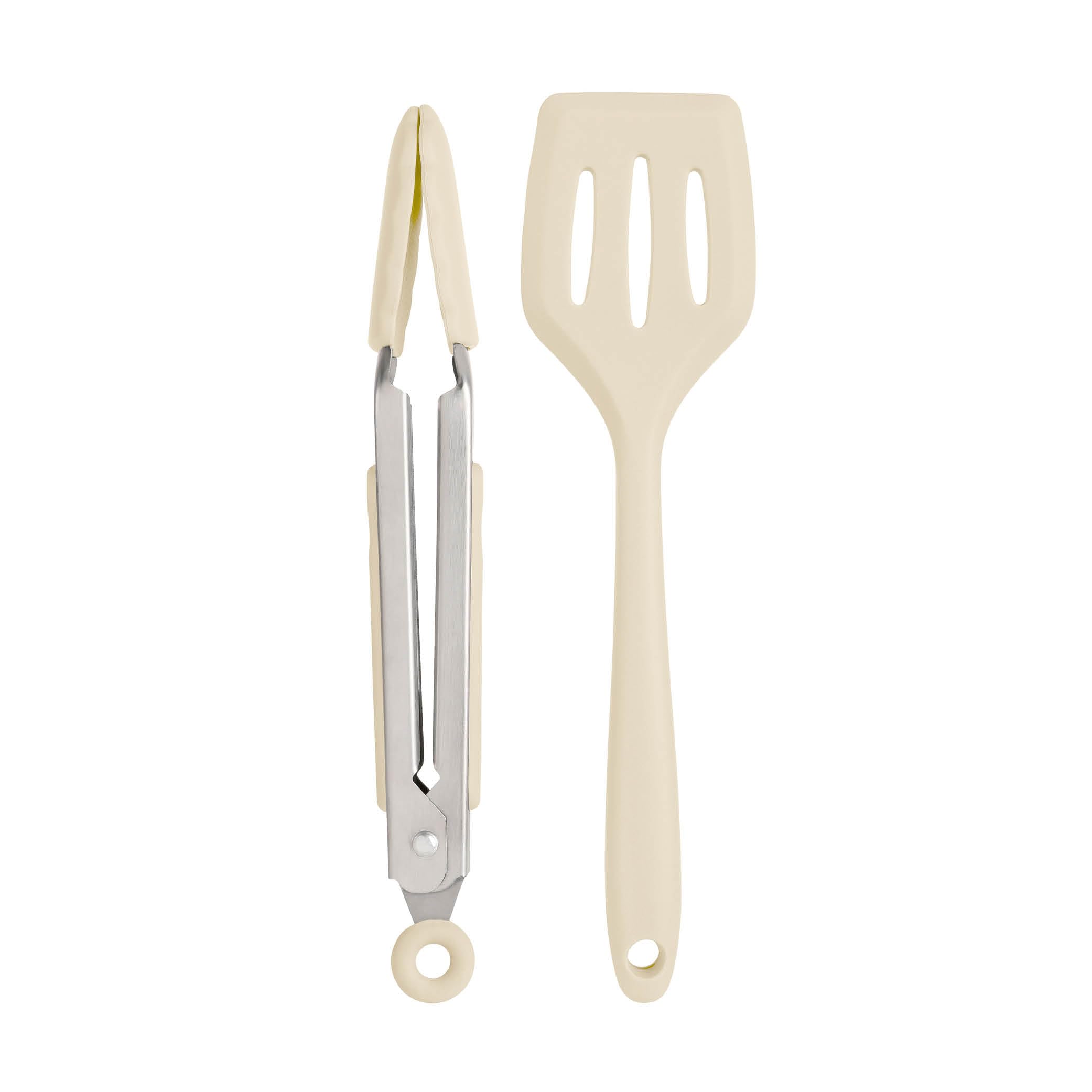 Wiltshire Silicone Mini Kitchen Tongs & Turner, Set of 2, Serving Spatula & Cooking Tongs, Salad BBQ Tongs Stainless Steel, Fish Slice, Heat-Resistant Utensil, Non-Stick, Non-Scratch, Biscotti
