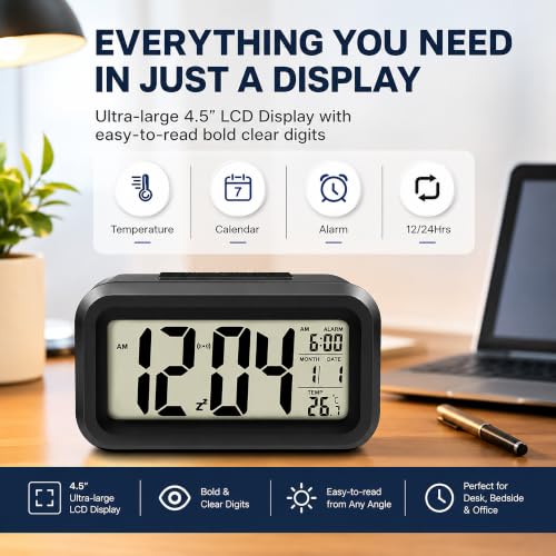 Image of Alarm Clock, Digital Alarm Clock, Battery Operated Bed Side - Table Clocks with Temperature Display, Snooze Function and Backlight, Travel, Bedroom