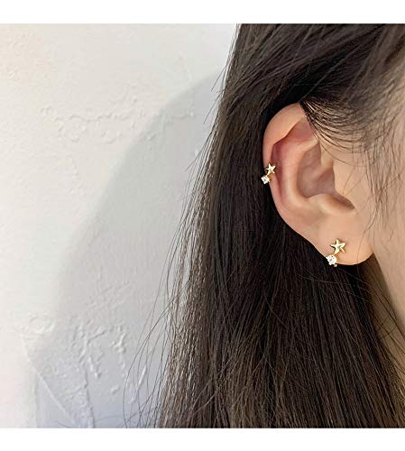 Cute CZ Star Cartilage Mini Tiny Cuff Small Hoop Earrings for Women Teen Girls Sensitive Ear S925 Sterling Silver Dainty Tragus Huggie Hoops Sleeper Hooped Hypoallergenic Piercing Jewelry Gifts Bff3