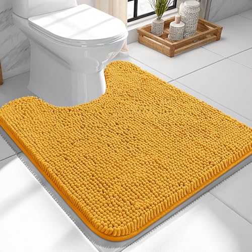Image of OLANLY Toilet Rugs U-Shaped 24x24, Extra Soft Absorbent Chenille Contour Bathroom Rugs for Toilet, Dry Quickly, Machine Washable, Non-Slip Bath Mat, Golden Yellow