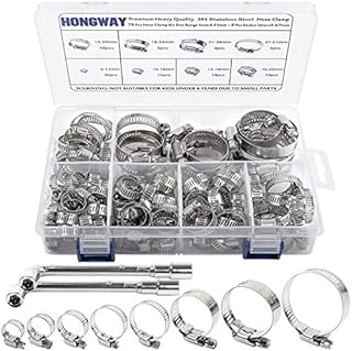 Hose Clamp, HongWay 78 Pack Stainless Steel Assortment Adjustable Range 1/4-2in(6-51mm), 304 Stainless Steel Hose Clamp with 2pcs Socket Wrench, for Plumbing, Automotive and Mechanical Application