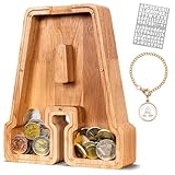 KMC Wooden Letter Piggy Bank, Personalized Initial Piggy Bank for Kids Boys, Clear Alphabet A Wood Money Box, Unbreakable Coin Saving Jar, Birthday, for Children