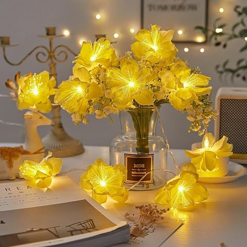 AMZSTAR Fiber Optic Flower String, Battery Powered LED Garland Lights Bedroom Fairy Lights for Indoor and Outdoor Wedding, Christmas, Garden, Party Decoration (Yellow, 9.8ft 20LED)