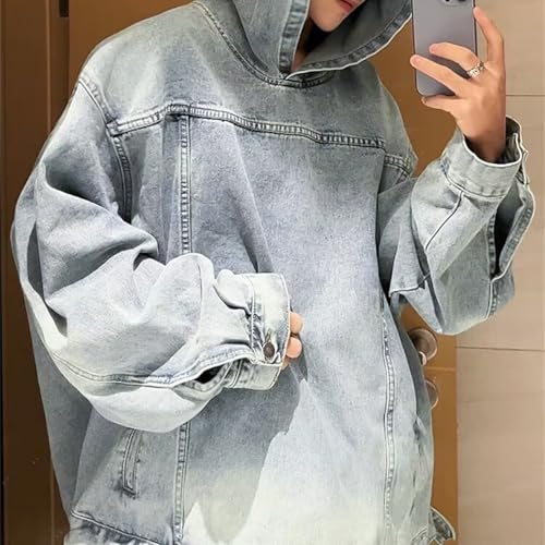 Oymyakon Men's Acid Wash Denim Hoodies Casual Oversized Hoodie Pullover Vintage Sweatshirt with Pockets3