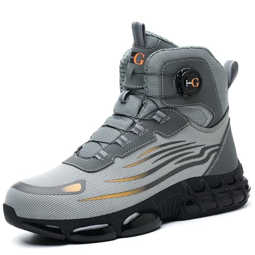 Steel-Toe Work Shoes, Non-Slip Mid-Top Safety Sneakers, Anti-Smashing, Anti-Puncture Protective Footwear, Comfortable Walking Shoes for Men Women