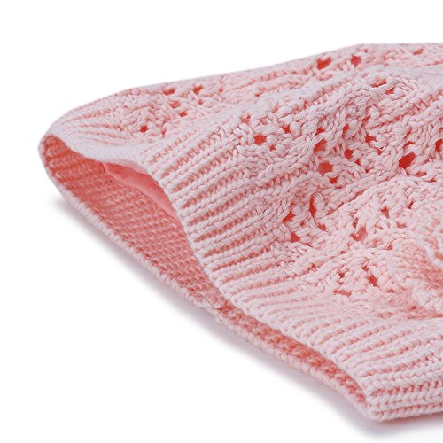 Vivobiniya Baby Girl Winter Knit Hat Toddler Beanie Double Hollow Flower Hat 6M-6Ypink and White4