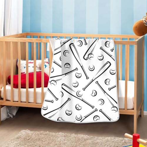 Image of Baseballs White Black Baby Swaddle Blanket for Boys and Girls, Muslin Baby Receiving Swaddle Blanket, Soft Cotton Nursery Swaddling Blankets for Newborn Toddler Infant