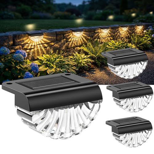 Solar Wandleuchte Aussen,4er-Set Solarleuchten für den Außenbereich IP65 wasserdicht, 3000K warmweiß, automatischer Schalter Solarlampen für Außen, Gartenzaun, Terrasse, Balkon und Pool
