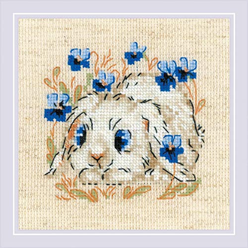 Image of RIOLIS - Little Bunny 1877, Cross Stitch Kits 5,12 inch x 5,12 inch, Cross Stitch Kits for Beginners & Advanced, Crossstitching Kit Adult, Embroidery Counted Stitching Kit