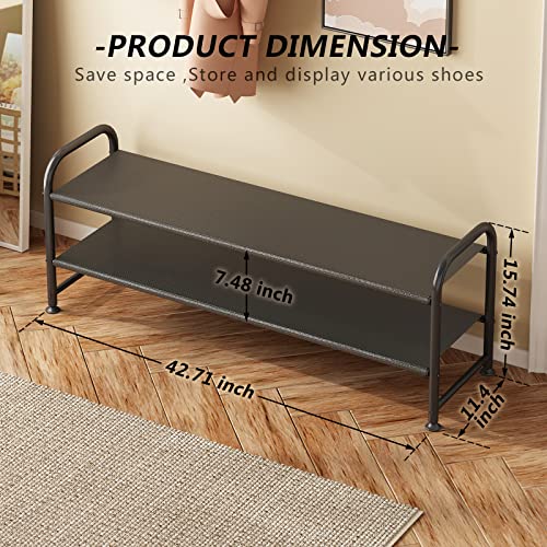 Image of INGIORDAR Shoe Rack 2 Tier Long Storage Organizer Wide Metal Shoe Shelf for Closet Entryway Black