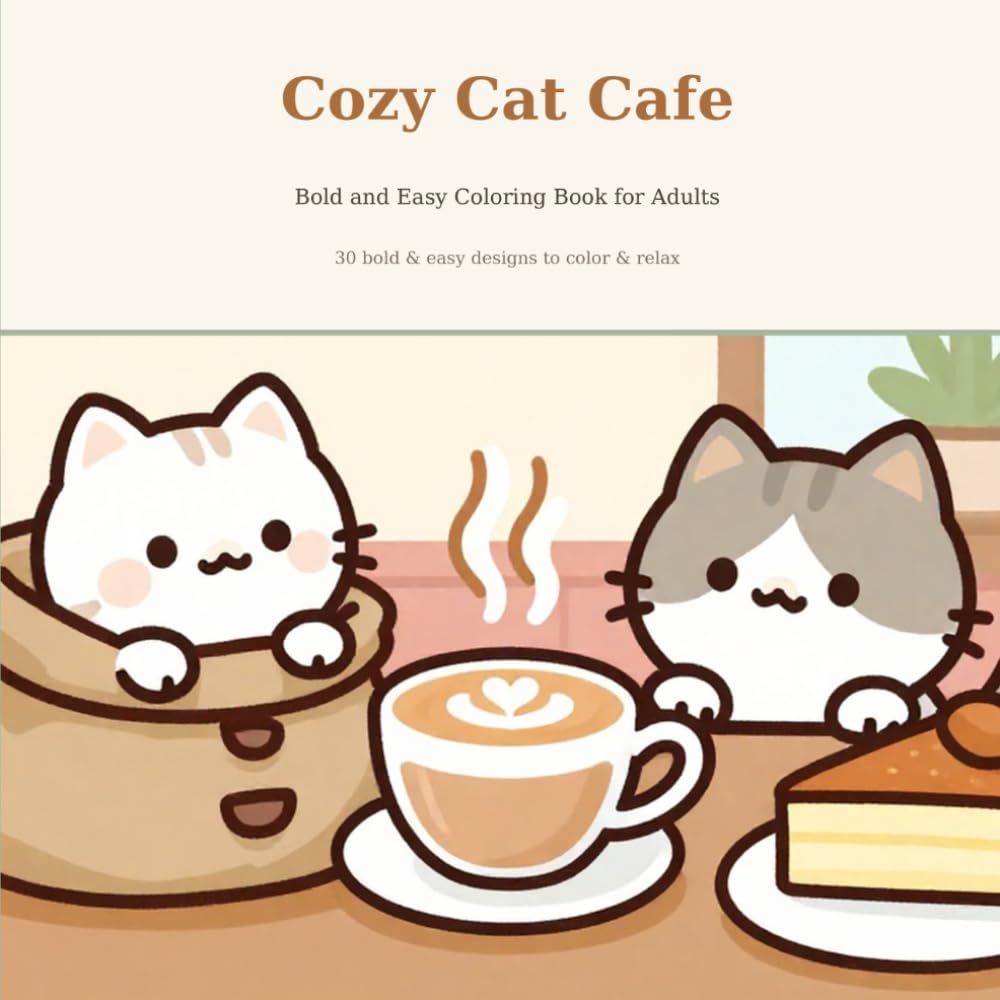 Cozy Cat Cafe: Bold and Easy Coloring Book for Adults