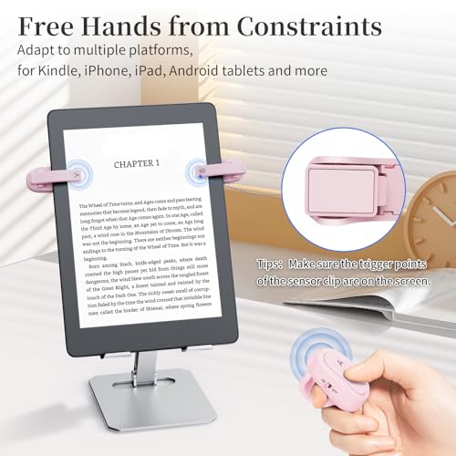 Image of [2 Clips] Finger Ring Kindle Page Turner Remote Control for Paperwhite: Rechargeable Wireless Clicker for Reading on Bed for iPhone Android iPad, Camera Shutter & Video Record Accessories (Pink)