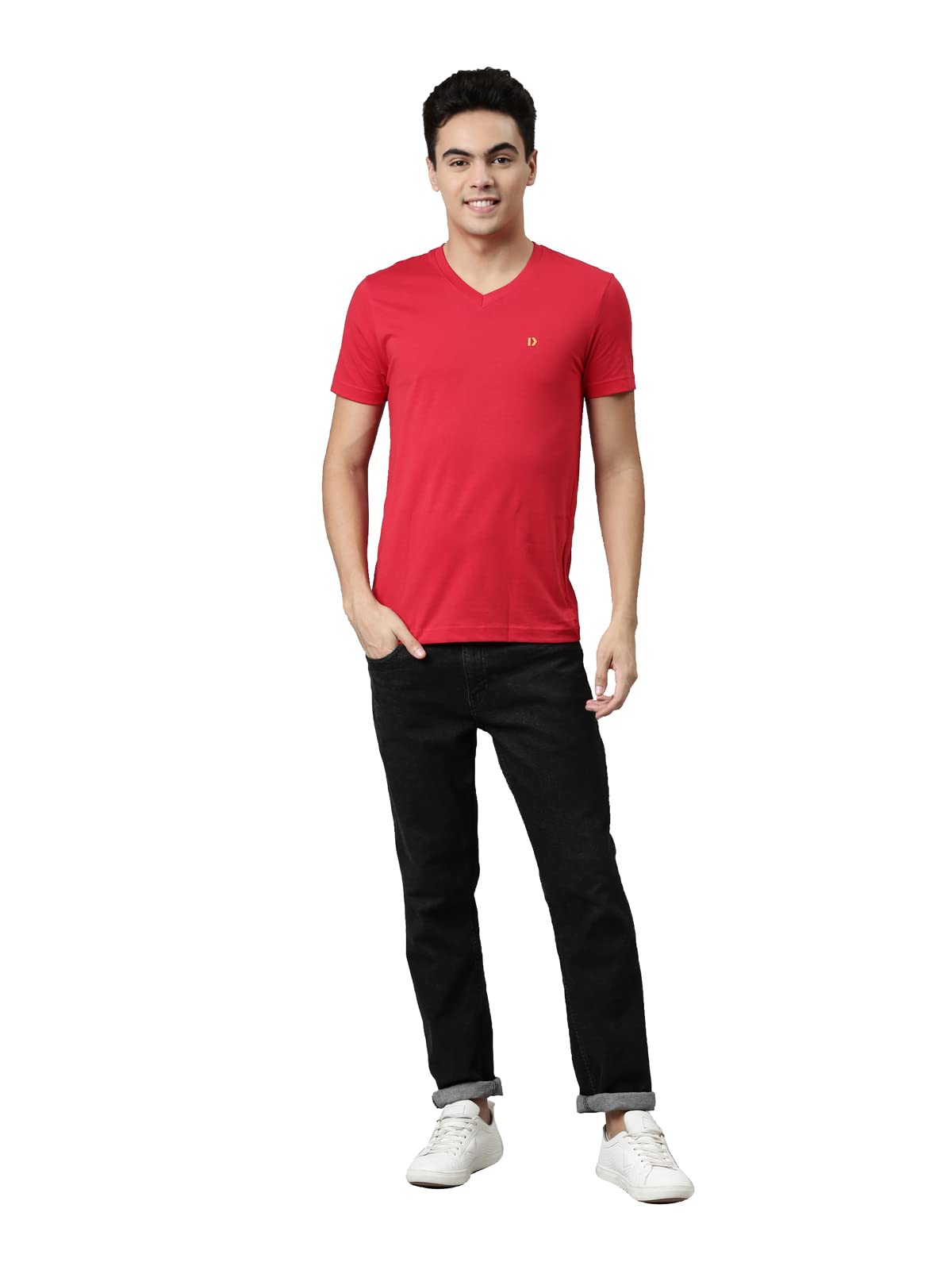 Dixcy Scott Originals Mens Solid V-Neck Short Sleeves Cotton T-Shirt - Cool V Tee(Cherry Red)-L 4