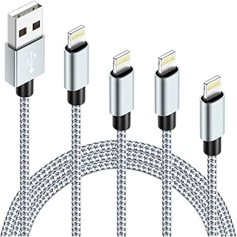 IDISON iphone Charger Cable,4Pack(3M 2M 2M 1M) iPhone Lightning Cable Apple MFi Certified Braided Nylon Fast Charger Cable Compatible iPhone 12, Max XS XR 8 Plus 7 Plus 6s 5s 5c (Gray +White) Cover
