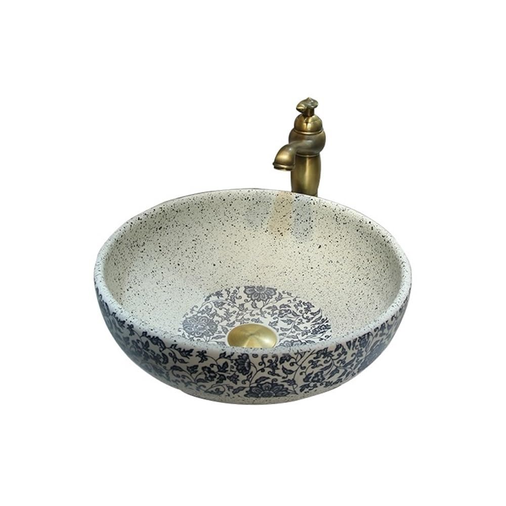 Hhmmei2024-23 Basin Sink Round Diameter 40cm Wash Basin Ceramic Bathroom Art Antique Balcony Toilet Sink Vessel Bowl