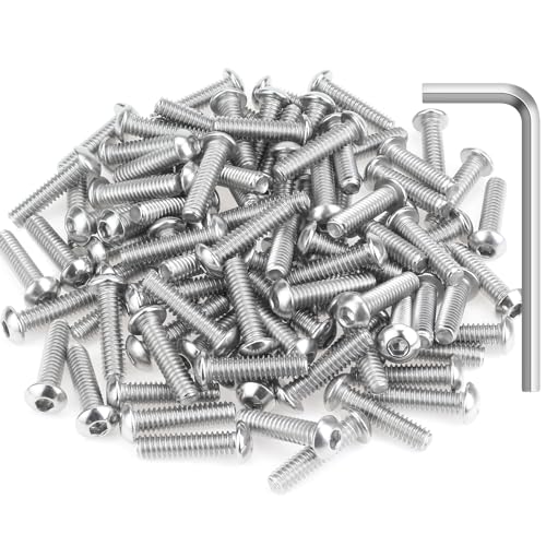 Image of 100 Pieces 1 /4-20 x 1 Button Head Socket Cap Screws Bolts, HELIFOUNER 304 Stainless Steel (18-8) Screws, Bright Finish, Fully Threaded