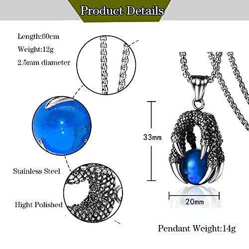 Punk Rock Stainless Steel Dragon Claw Pendant Crystal Ball Necklace,24inches Rolo Chain3
