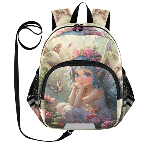 Fairy Butterfly Garden Toddler Harness Backpack for Boys Girls 3-6 Years Kids Backpack with Anti Lost Safety Leash Baby Protection Backpack for Walking Travel Preschool