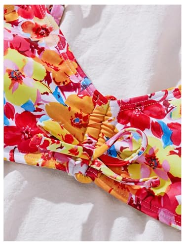 Image of BEAUDRM Girl's 2 Piece Bikini Set Floral Swimsuit Ruched Triangle Bikini High Waisted Bathing Suit Beachwear