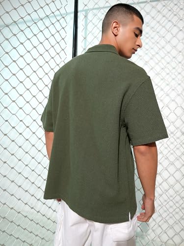 Image of Highlander Men's Oversized Shirts | Self Design | Half Sleeves | Cuban Collar | Casual Shirts | Stylish Shirt