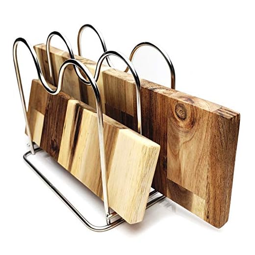 LENITH Stainless Steel Wire Cutting Board Holder, Cutting Board Rack Organizer Kitchen with 2 Sectional