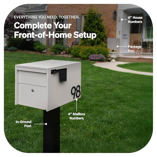 Image of Adoorn Lockable Post Mount Mailboxes for Outside - Small Anti-Theft Locking Mailbox for Packages and Letters - Weatherproof Construction - Durable Steel - 12 inch H x 12 inch W x 18.5 inch D - Sandstone