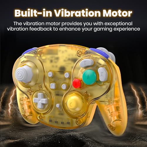 Image of 2.4 GHz Wireless GameCube Controller for Switch 1 & 2, NGC, Clear Yellow | (Built-in Vibration) (Rechargeable) (Analog Triggers / Stick) Compatible with Switch Online, Windows PC, macOS