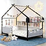 MYXSRI Base de Cama Montessori para Niños, Estructura de Cama Individual con Estante, Bolsa de Almacenamiento y...