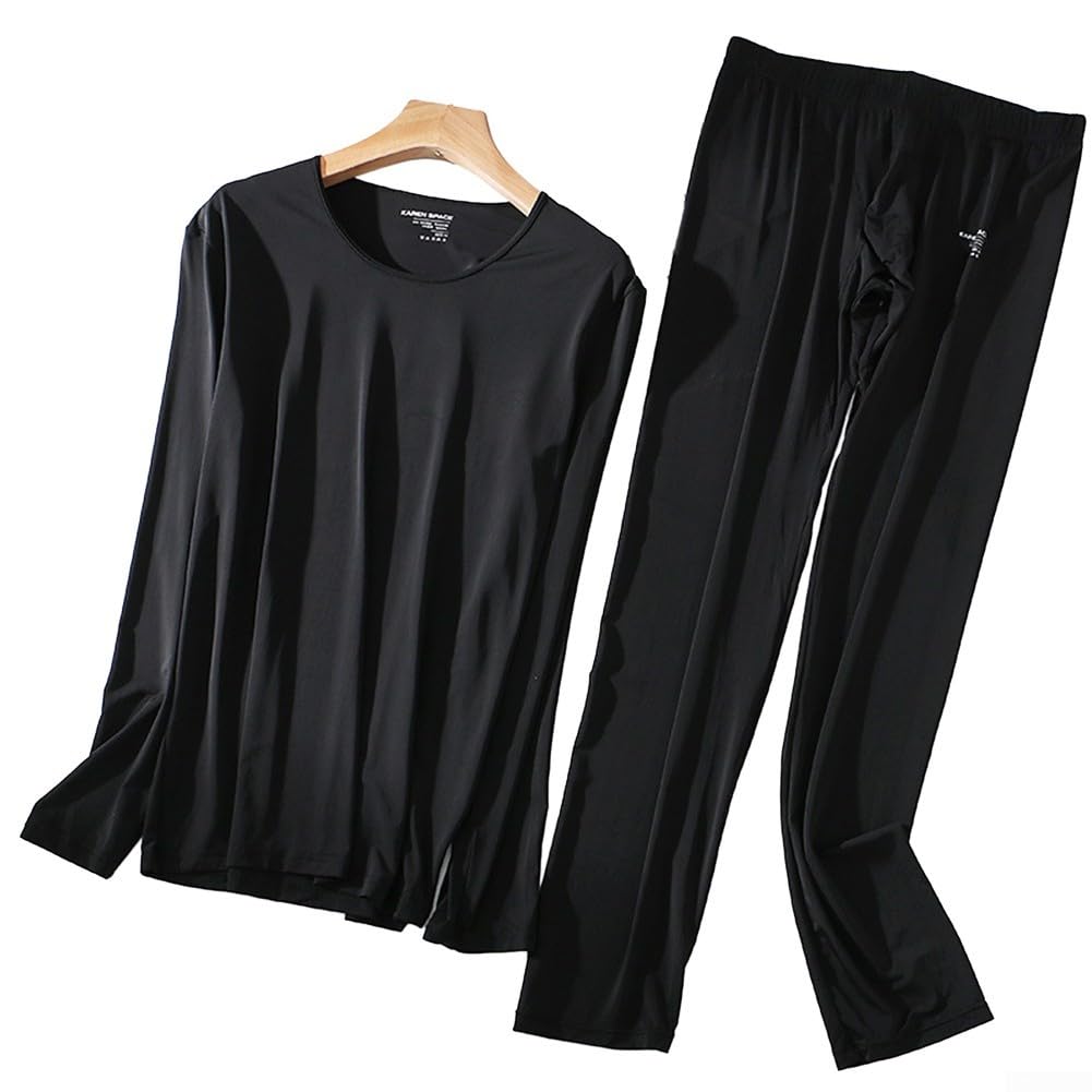 Herren-Unterhosen-Set, lässig, Eisseide, weiches Langarm-Top und Hose für alle Jahreszeiten