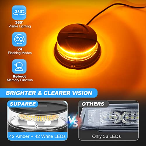 Suparee Led Beacon Light 84 Led Chips Emergency Strobe Rooftop Warning Flashing Lights For Construction Vehicles Snow Plow Trucks Cars Atv Utv (Amber/White) #TOP1