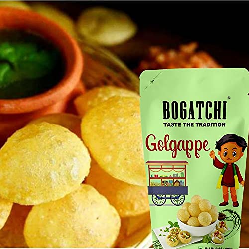 Image of BOGATCHI Pani puri packet ready to eat - Fry or Bake in Microwave | instant pani puri pellets | Golgappe Packet Readymade | Pani Puri Papad | pani poori Panipuri packets - Value Pack, 200g