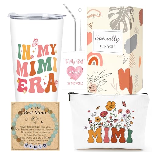 Shejdgart Mimi Mothers Day Gifts for Grandma - Mimi Gifts for Women, 20oz Tumbler Makeup Bag Bracelet Card Gift Set, Unique Grandma Gift for Birthday Mothers Christmas from Grandson Granddaughter