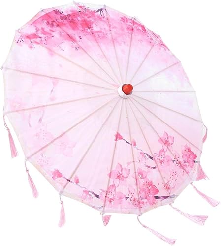 TOPINCN Paraguas de seda con borlas de estilo vintage, para manualidades, fotografía, baile, boda, cosplay, decoración del hogar (rosa)