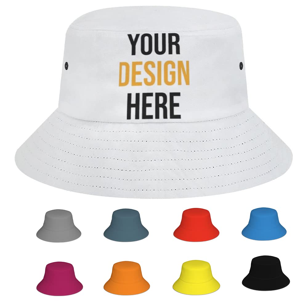 Custom Bucket Hats for Women Men Design Your Own Text Logo Image Photo Personalized Hats Adjustable Packable Fisherman Hat White